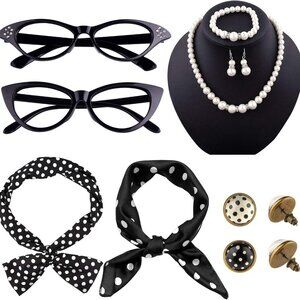 12 Pieces 50s Costume Accessories Set Cat Eye Glasses Fancy Dress for Women